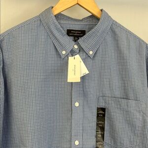 NWT Banana Republic Men's Blue Plaid Cotton  Button-Down Shirt Sz XXL